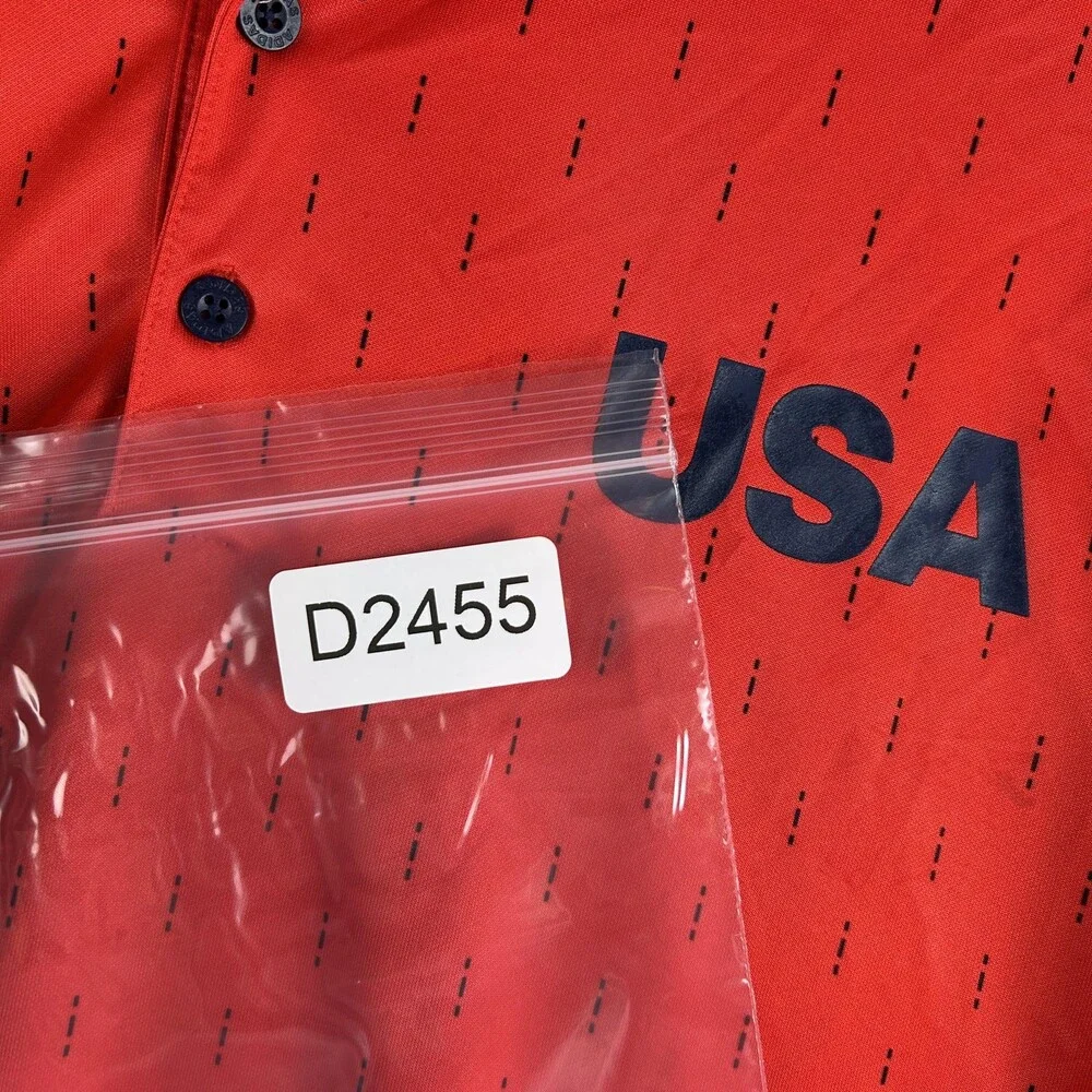 Adidas Polo Shirt Mens XL Red USA Golf Performance Geometric Short Sleeve